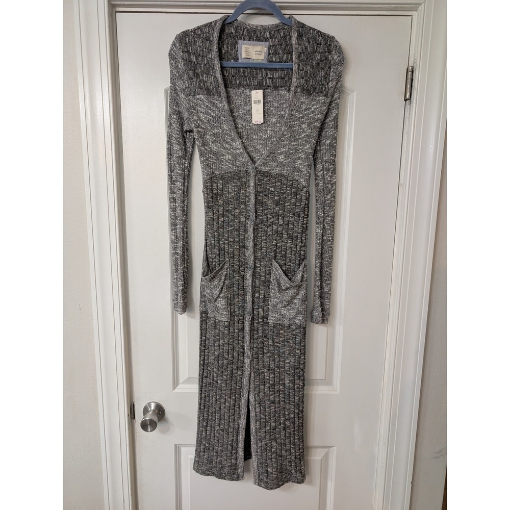 Saturday Sunday Anthropologie Grey Marled Mixed Rib Longline Cardigan Sweater XS